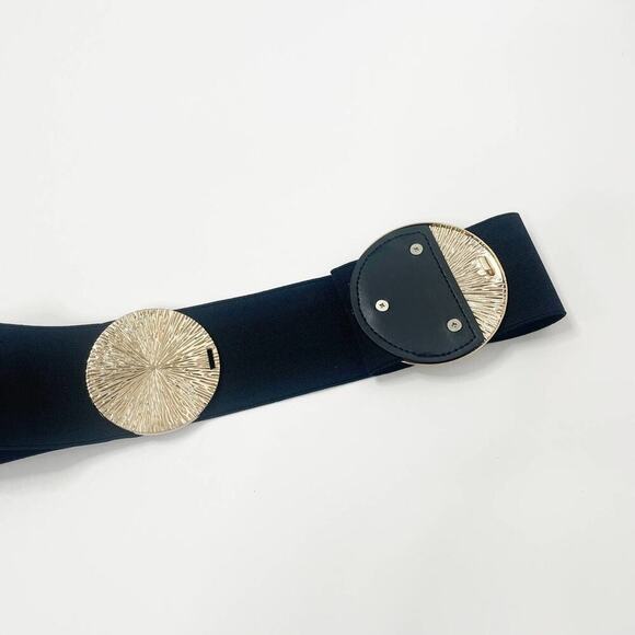 2/$30 NEW Elastic Wide Corset Safe Waist Belt Metallic Snap Buckle Black Cinched - Picture 12 of 14